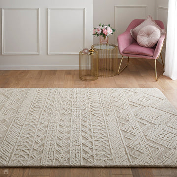 Hampton Provence Modern Abstract Distressed Hand-Woven Textured Wool Loop Pile Beige/Ivory Rug-Melrose-Rug Love - The Most Loved Rug Store